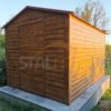 Záhradný domček 2,5×4×2,50 – zlatý dub (imitácia dreva), sedlová strecha, jednokrídlové dvere, okno